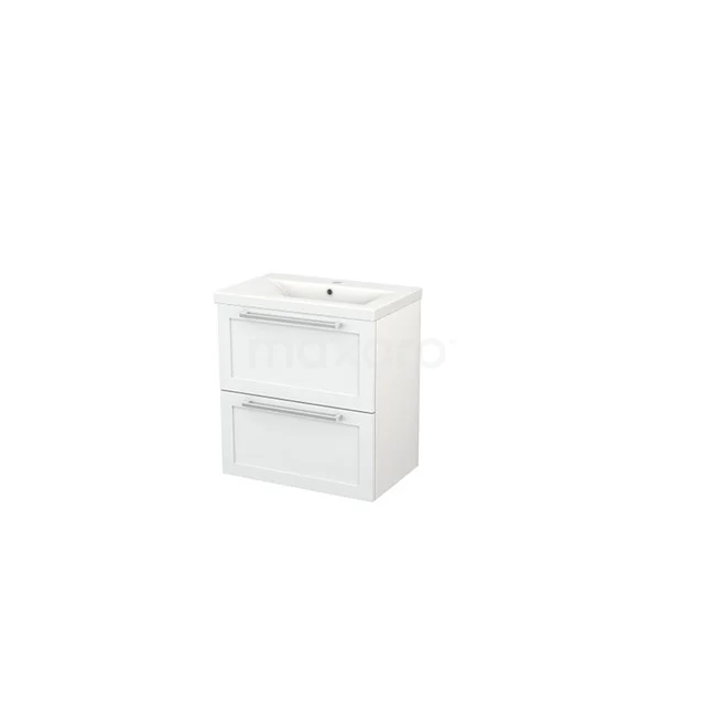 Bathroom unit 60cm Modulo+ Slim High-gloss white 2 Drawers Frame Basin Ceramic BMS000036 White bathroom furniture set with two drawers, ceramic basin and sleek design from the ModernLine series.