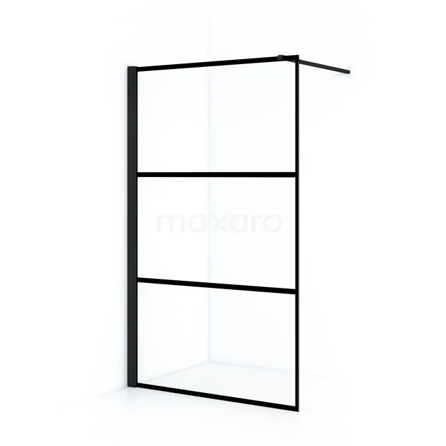 Diamond Walk-in shower | 110 cm Matte black Clear with 4 black stripes Fixed wall IDA11138MB