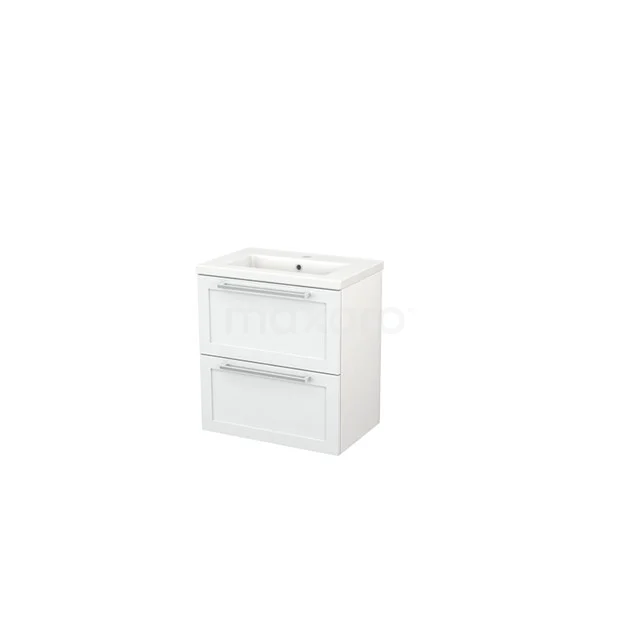 Bathroom unit 60cm Modulo+ Slim High-gloss white 2 Drawers Frame Basin Ceramic BMS000037 White bathroom unit with two drawers, sleek design and integrated basin, perfect for modern bathroom storage.