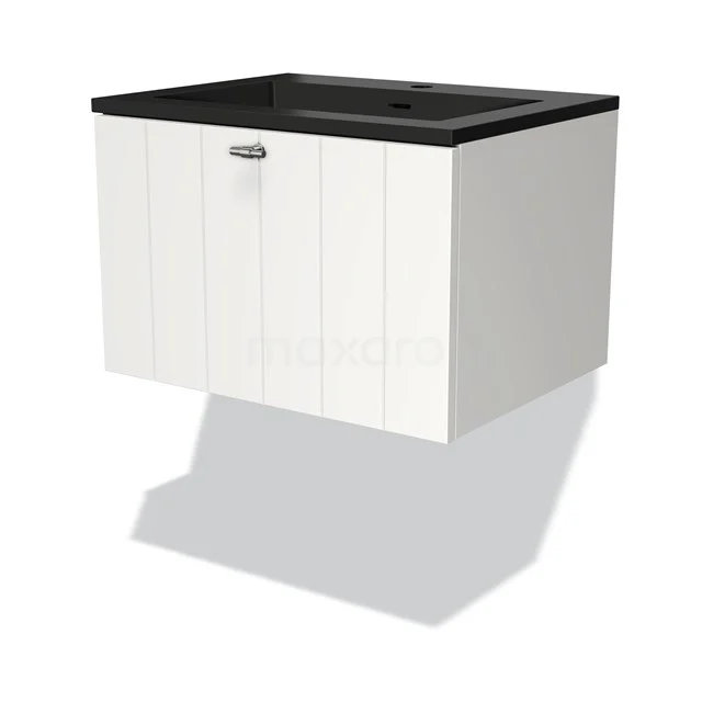 Wall unit white with black Basin, compact design, ideal for modern bathrooms.