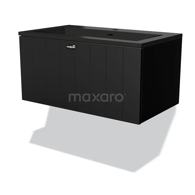 Modulo Badkamermeubel met wastafel | 80 cm Mat zwart Lamel front Quartz 1 lade BMW11-03657