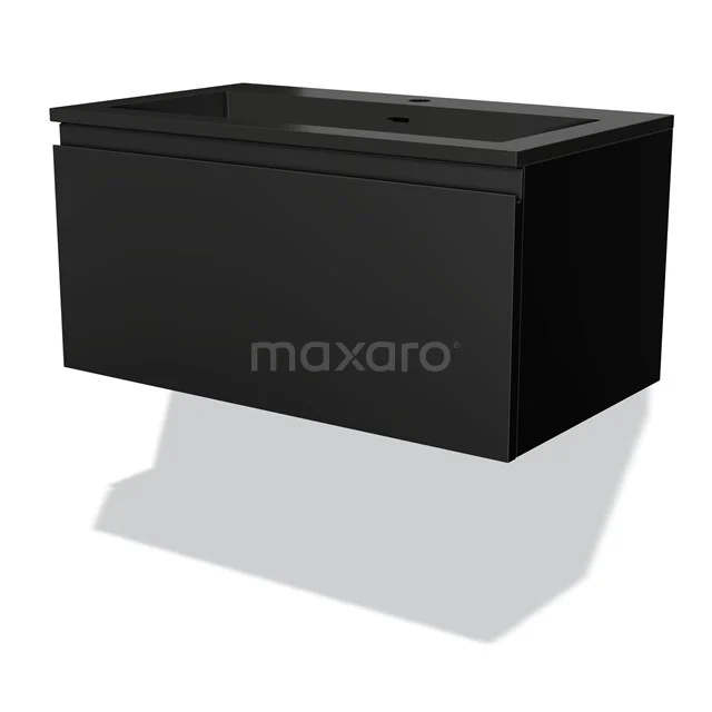 Modulo Vanity units with basin | 80 cm Matte black Handle-less front Quartz 1 drawer BMW11-03658