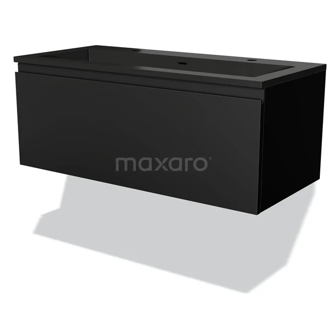 Modulo Vanity units with basin | 100 cm Matte black Handle-less front Quartz 1 drawer BMW11-03661