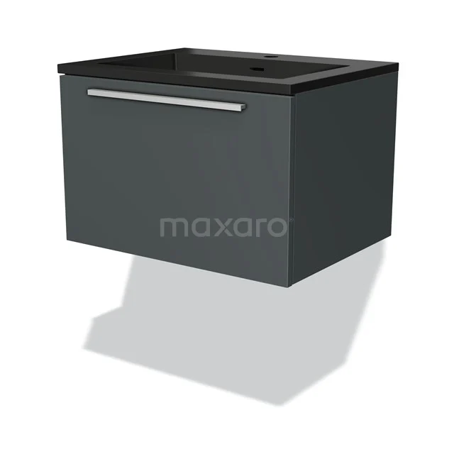 Dunkelgraue Badmöbel mit Schublade, wandhängend und ausgestattet mit schwarzer Platte, modernes Design aus der Oslo-Serie.