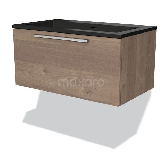 Wooden vanity units with basin, black drawers, wall-mounted, modern design, ideal for stylish bathroom decoration.