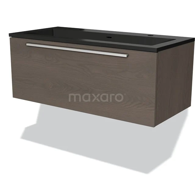 Modulo Vanity units with basin | 100 cm Dark brown oak Flat front Quartz 1 drawer BMW11-03732