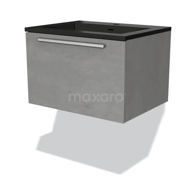 Grey bathroom unit with vanity units with basin in black, floating design and modern concrete look, ideal for a stylish bathroom.