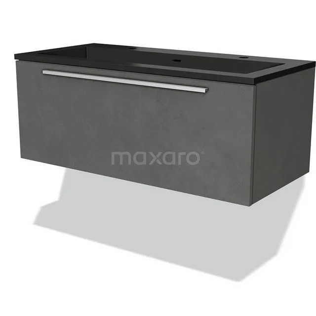 Modulo Vanity units with basin | 100 cm Dark grey concrete Flat front Quartz 1 drawer BMW11-03755
