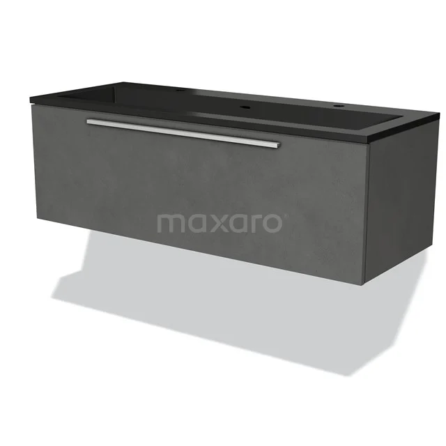 Dark grey Bathroom unit with matte black vanity units with basin, sleek design and metal Handle, ideal for a modern bathroom.