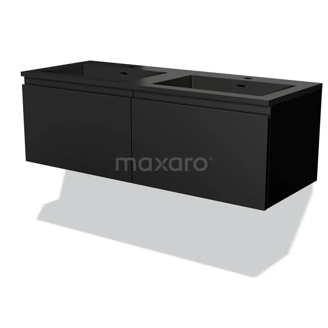 Zwarte dubbele wastafelonderkast van de Premium-serie, modern design, ideaal voor een stijlvolle badkamer.