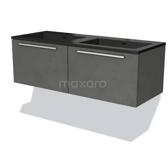 Modulo Bathroom furniture with sink | 120 cm Dark grey concrete Flat front Quartz 2 Side-by-side drawers BMW12-00859 Grey vanity unit with double basin, matt finish, with two wide drawers; modern finish for luxury bathrooms.