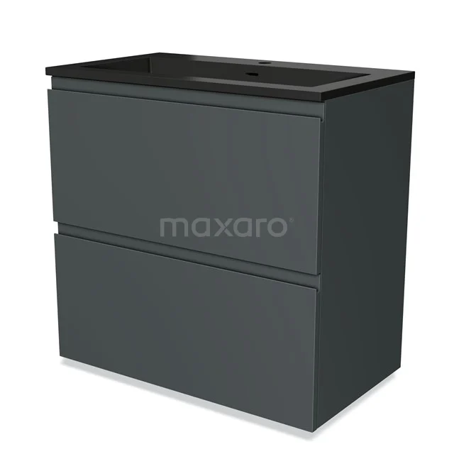 Antraciet badkamermeubel met twee lades, strak design en mat afwerking, perfect voor een moderne badkamerruimte.