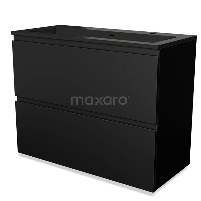 Black bathroom unit with double drawers, modern design, suitable for stylish bathroom design, matte finish.