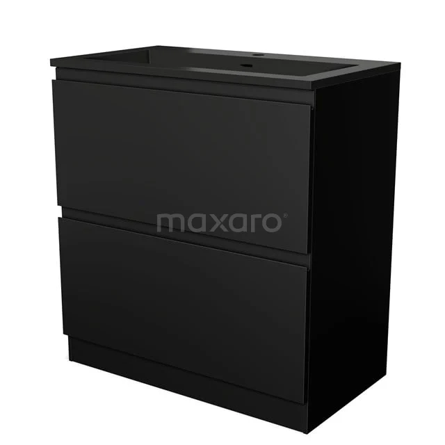 Schwarz Badmöbel mit zwei Schubladen, schlichte Verarbeitung, modernes Design und zusätzlichem Stauraum für ein organisiertes Badezimmer.