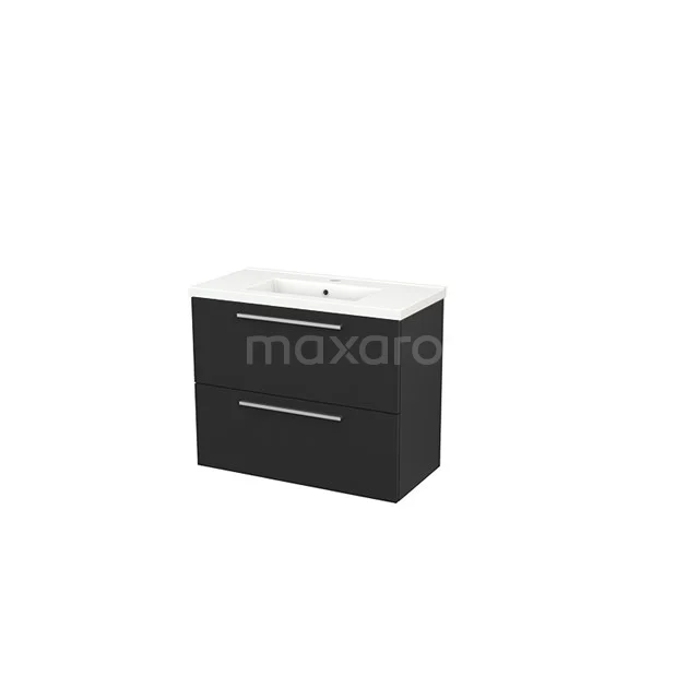 Black bathroom unit with double drawers, white ceramic vanity units with basin, modern design, ideal for stylish bathroom storage.