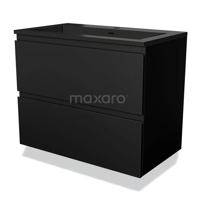 Zwarte wastafelmeubel met twee lades, modern design, geschikt voor stijlvolle badkamerinrichting, mat afwerking.