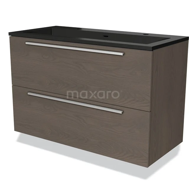 Modulo Vanity units with basin | 100 cm Dark brown oak Flat front Quartz 2 Stacked drawers BMW17-03816