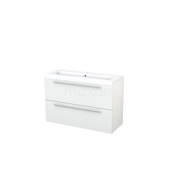 Modulo+ Slim Vanity units with basin | 100 cm High-gloss white Flat front Mineral marble 2 Stacked drawers BMS000113 White Bathroom unit with basin, two drawers, modern look and clean lines, ideal for a stylish bathroom.