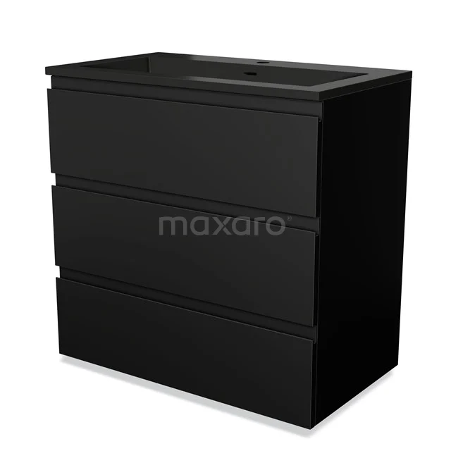 Modulo Vanity units with basin | 80 cm Matte black Handle-less front Quartz 3 drawers BMW19-02208