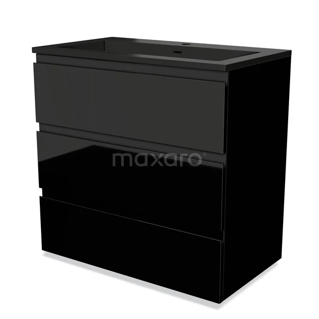 Black glossy bathroom unit with three drawers, sleek design and durable finish, perfect for modern bathroom interiors.