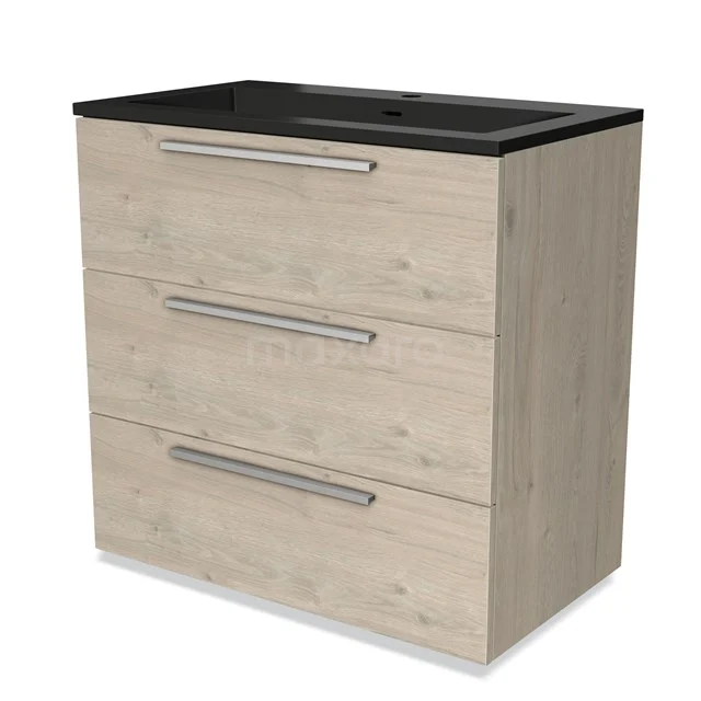 Modulo Vanity units with basin | 80 cm Light grey oak Flat front Quartz 3 drawers BMW19-02226