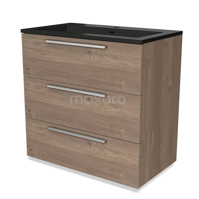 Modulo Vanity units with basin | 80 cm Mid brown oak Flat front Quartz 3 drawers BMW19-02230