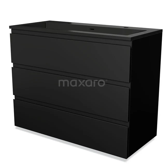 Modulo Vanity units with basin | 100 cm Matte black Handle-less front Quartz 3 drawers BMW19-02240