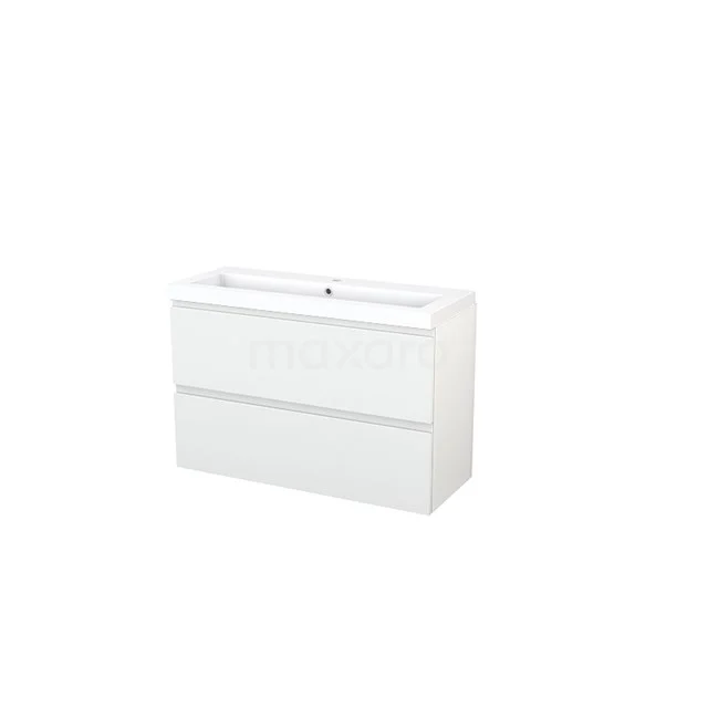 Modulo+ Slim Vanity units with basin | 100 cm High-gloss white front Mineral marble 2 Stacked drawers BMS000125 White Bathroom unit with double drawers, modern design, Series Pure, perfect for a stylish and spacious bathroom layout.