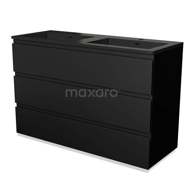 Modulo Vanity units with basin | 120 cm Matte black Handle-less front Quartz 3 drawers BMW19-02272