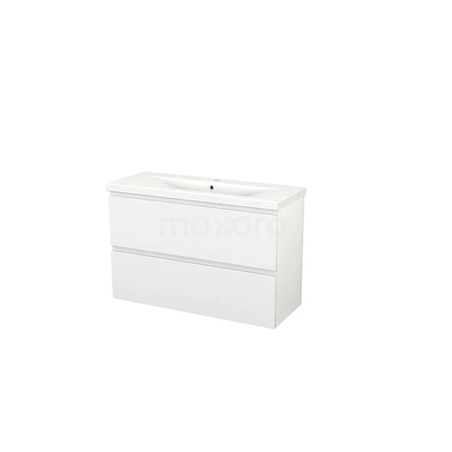 White bathroom unit with two drawers and ceramic basin, sleek design ideal for modern bathrooms.