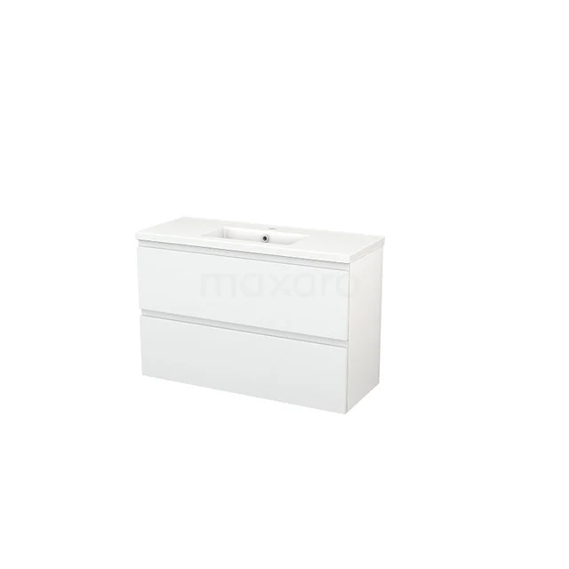White vanity units with basin, modern rectangular shape, double drawers and smooth finish for stylish bathroom storage.