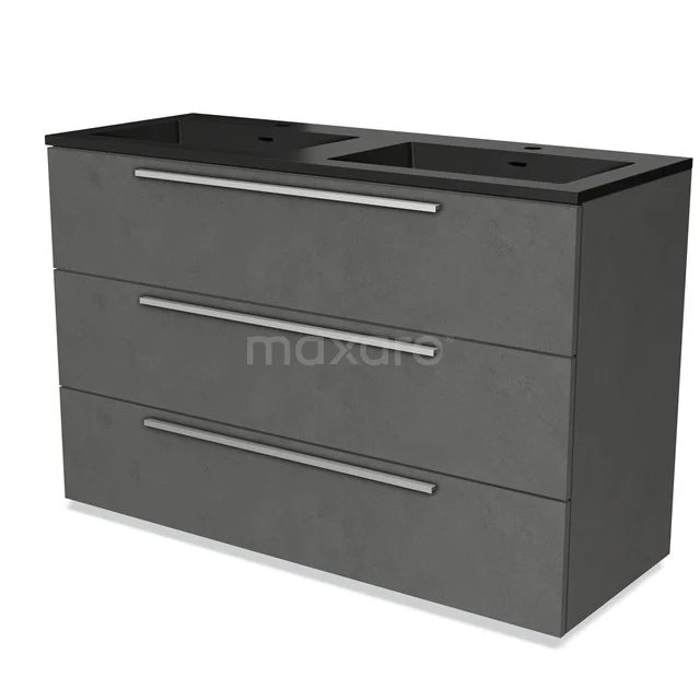 Modulo Vanity units with basin | 120 cm Dark grey concrete Flat front Quartz 3 drawers BMW19-02301