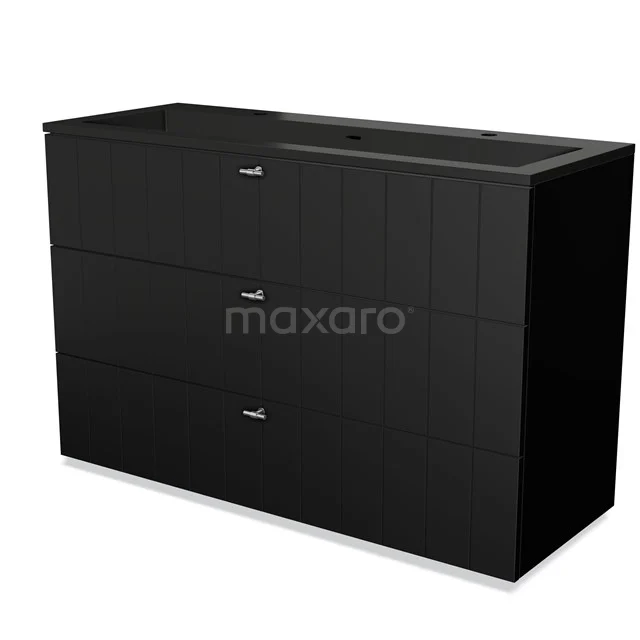 Black bathroom unit with three drawers and modern matte finish, ideal for a stylish and organised bathroom.