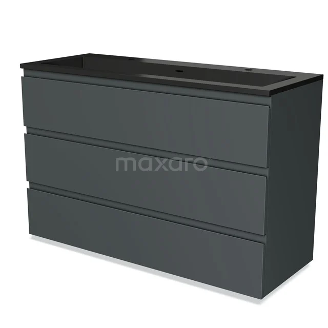 Matt grey wooden Bathroom unit with two spacious drawers and integrated black vanity units with basin, modern look for any bathroom.