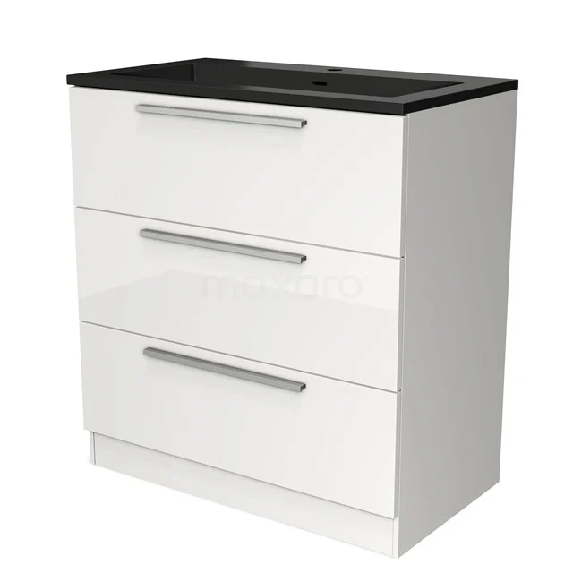 Modulo Vanity units with basin | 80 cm High-gloss white Flat front Quartz 3 standing drawers BMW19S-00571