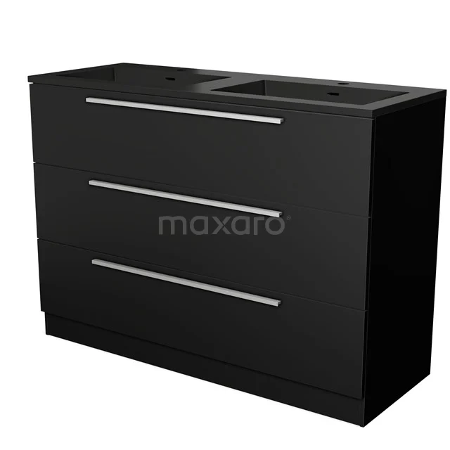 Modulo Vanity units with basin | 120 cm Matte black Flat front Quartz 3 standing drawers BMW19S-00584