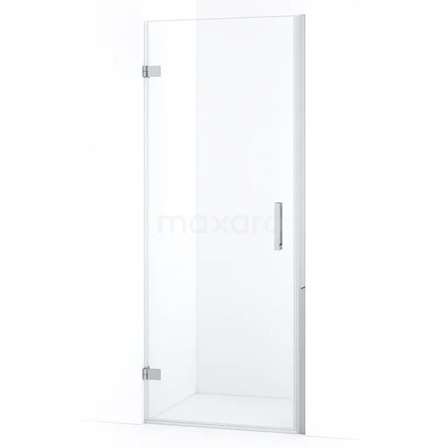 Klares Glas Duschtür mit minimalistischem Design und metallischem Haltegriff, perfekt für einen modernen Badezimmerstil.