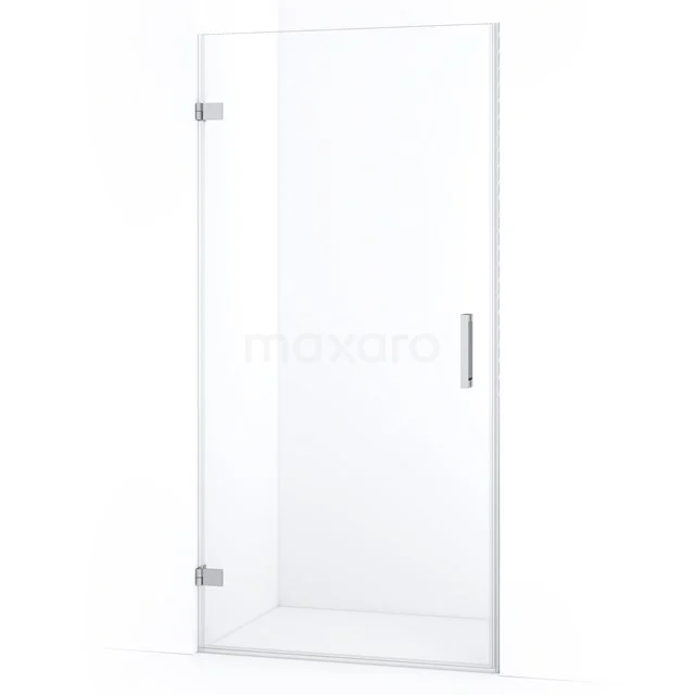 Glas Duschtür mit Klarglas und chromatischen Scharnieren, perfekt für moderne Bäder. Minimalistisches Design aus der Premium-Serie.