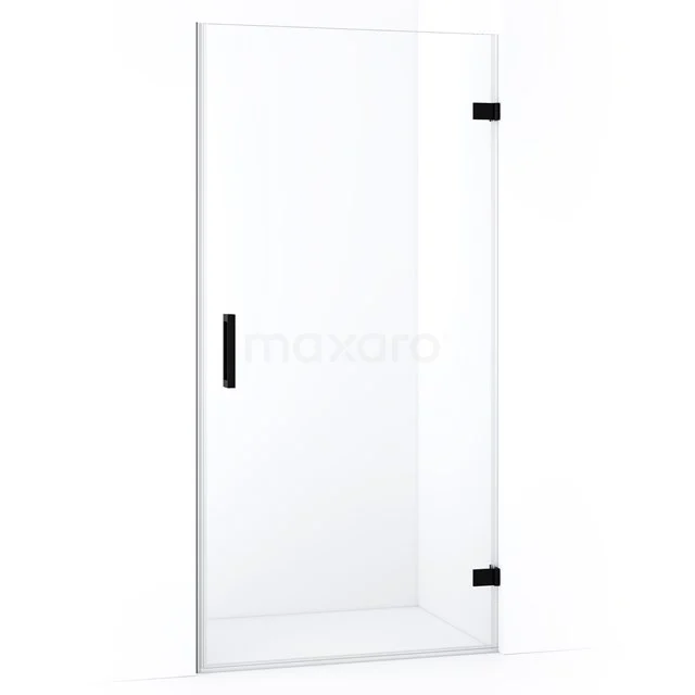 Glas Duschtür mit Schwarz metallischem Haltegriff, straffes Design für ein modernes Badezimmer, hergestellt aus transparentem Sicherheitsglas.