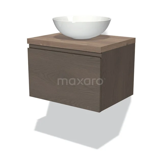 Modulo Plato Vanity units for countertop basin | 60 cm Dark brown oak Handle-less front Mid brown oak worktop 1 drawer BMK11-01830