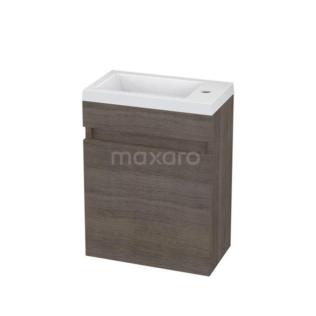 Compact bathroom unit with basin, wood-look base unit and modern design, ideal for small bathrooms.
