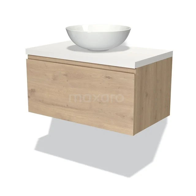 Modulo Plato Vanity units for countertop basin | 80 cm Light brown oak Handle-less front Matte white worktop 1 drawer BMK11-01838