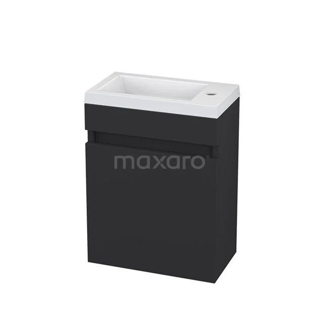 Schwarz Badmöbel mit integriertem Waschtischplatte, kompaktes Design, ideal für kleine Räume, modern und stilvoll.