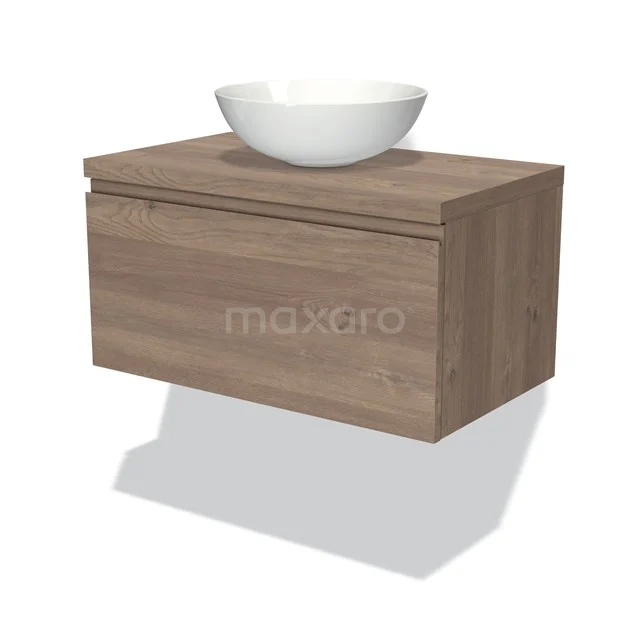 Modulo Plato Vanity units for countertop basin | 80 cm Mid brown oak Handle-less front Mid brown oak worktop 1 drawer BMK11-01858
