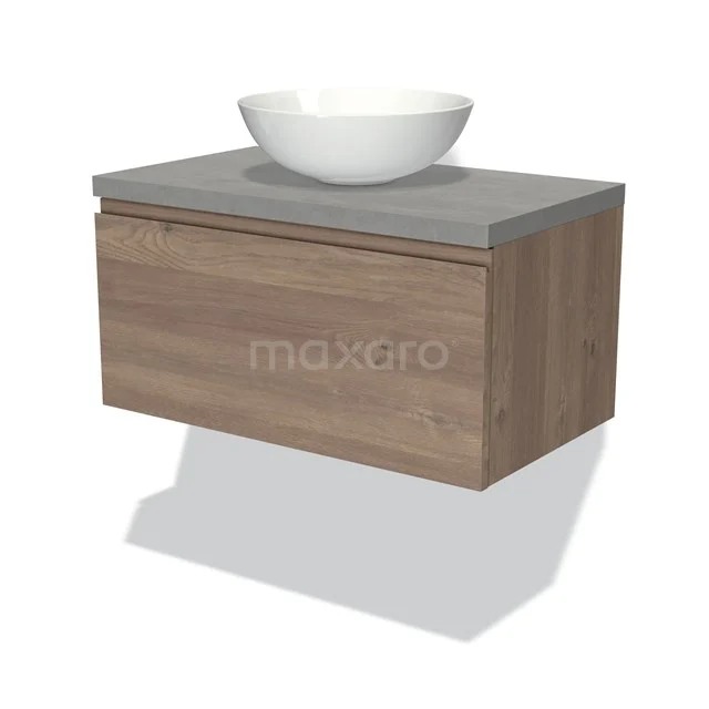 Modulo Plato Vanity units for countertop basin | 80 cm Mid brown oak Handle-less front Light grey concrete worktop 1 drawer BMK11-01861