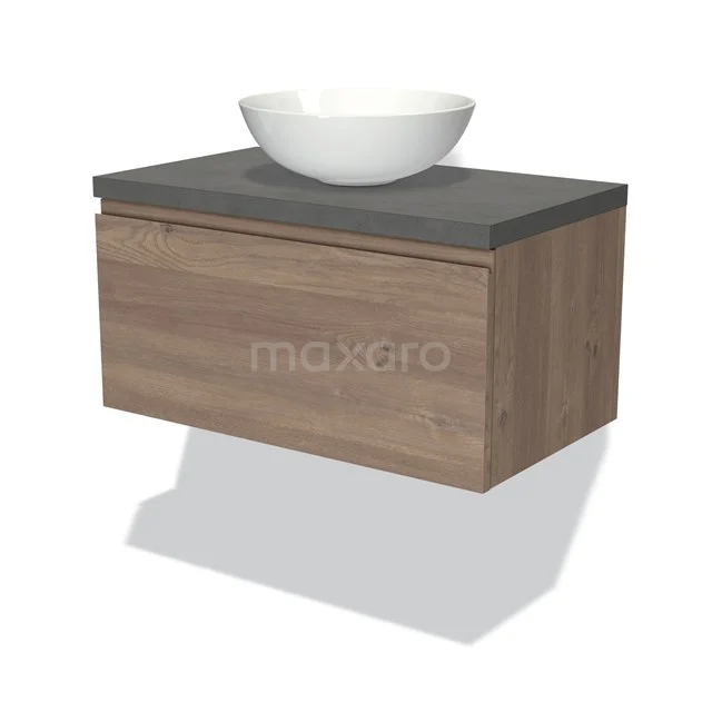 Modulo Plato Vanity units for countertop basin | 80 cm Mid brown oak Handle-less front Dark grey concrete worktop 1 drawer BMK11-01862