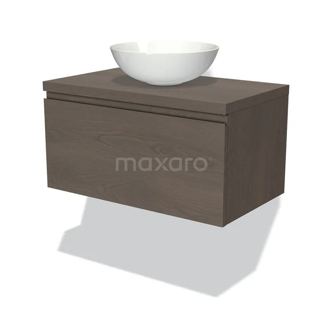 Modulo Plato Vanity units for countertop basin | 80 cm Dark brown oak Handle-less front Dark brown oak worktop 1 drawer BMK11-01873