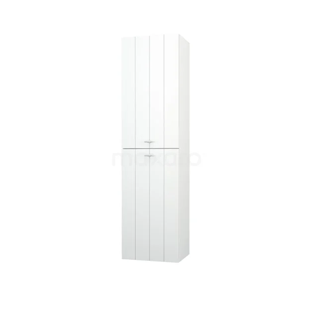 Bathroom cabinet | Slat fronts GPS-0492319-1 White tall bathroom cabinet, minimalist design, two doors, premium MDF material, ideal for extra bathroom storage.