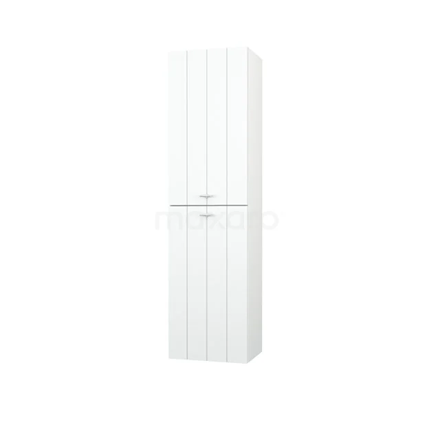 White high slim bathroom cabinet with double doors, glossy finish, ideal for storage space in modern bathrooms.