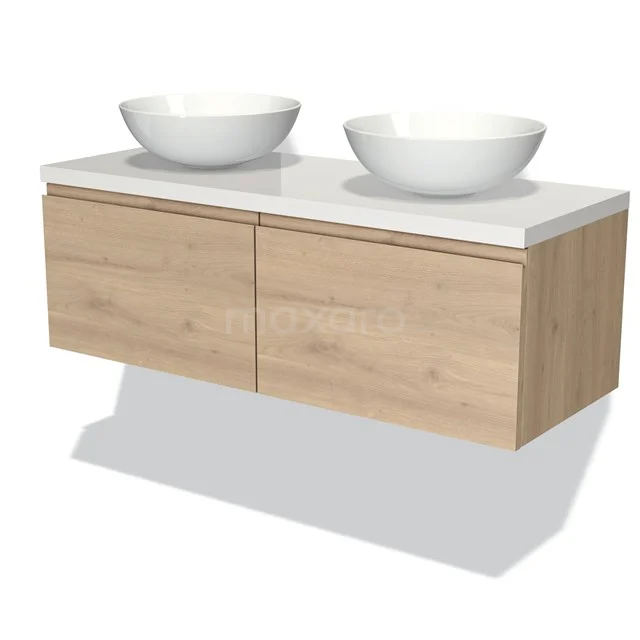 Modulo Plato Vanity units for countertop basin | 120 cm Light brown oak Handle-less front High-gloss white worktop 2 Side-by-side drawers BMK12-01295